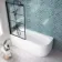 Oakham 1700 Space Saving Shower Bath & 6mm Easy Clean Matt Black Grid Bath Screen - Left Handed