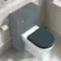 Kansas Traditional Rimless Back To Wall Toilet With Inky Blue Wooden Seat - Brushed Brass Hinges