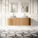 Positano Natural Oak Curved Wall Hung Vanity Drawer with Matt White Stone Top 1500mm - Basin Not Included