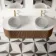 Positano Natural Walnut Curved Wall Hung Vanity Drawer with Matt White Stone Top 1500mm - Basin Not Included