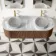 Positano Natural Walnut Curved Wall Hung Vanity Drawer with Carrara Marble Top 1500mm - Basin Not Included