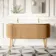 Positano Natural Oak Curved Vanity Unit & Matt White Double Stone Basin 1500mm