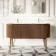 Positano Natural Walnut Curved Vanity Unit & Matt White Double Stone Basin 1500mm