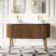 Positano Natural Walnut Curved Vanity Unit with Matt White Stone Top 1500mm - Basin Not Included