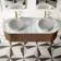 Positano Natural Walnut Curved Vanity Unit with Carrara Marble Top 1500mm - Basin Not Included