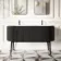 Positano Black Oak Curved Vanity Unit & Matt White Double Stone Basin 1500mm