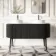 Positano Black Oak Curved Vanity Unit with Matt White Stone Top 1500mm - Basin Not Included