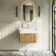 Cayman Natural Oak Wall Hung Slimline Basin Drawer Vanity 600mm - Brushed Brass Accents