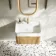 Cayman Natural Oak Wall Hung Slimline Basin Drawer Vanity 600mm - Brushed Brass Accents