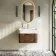 Cayman Natural Walnut Wall Hung Slimline Basin Drawer Vanity 600mm - Brushed Brass Accents