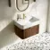 Cayman Natural Walnut Wall Hung Slimline Basin Drawer Vanity 600mm - Brushed Brass Accents