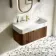 Cayman Natural Walnut Wall Hung Slimline Basin Drawer Vanity 800mm - Brushed Brass Accents