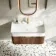 Cayman Natural Walnut Wall Hung Slimline Basin Drawer Vanity 800mm - Brushed Brass Accents