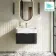 Cayman Black Oak Wall Hung Slimline Basin Drawer Vanity 600mm - Brushed Brass Accents