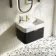 Cayman Black Oak Wall Hung Slimline Basin Drawer Vanity 600mm - Brushed Brass Accents