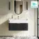 Cayman Black Oak Wall Hung Slimline Basin Drawer Vanity 800mm - Brushed Brass Accents