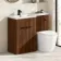 Havana Fluted Black Walnut Combination Vanity Basin and Utah Comfort Height Toilet 1100mm - Black Accents - Left Handed