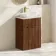 Havana Fluted Black Walnut Cabinet with Marble Top & Reno Basin 600mm - Brushed Brass Accents