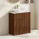 Havana Fluted Black Walnut Cabinet with Marble Top & Marin Basin 800mm - Brushed Brass Accents