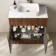 Havana Fluted Black Walnut Cabinet with Marble Top & Marin Basin 800mm - Brushed Brass Accents