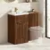 Havana Fluted Black Walnut Basin Vanity and Back To Wall Toilet Unit 1000mm (Excludes Toilet) - Brushed Brass Accents