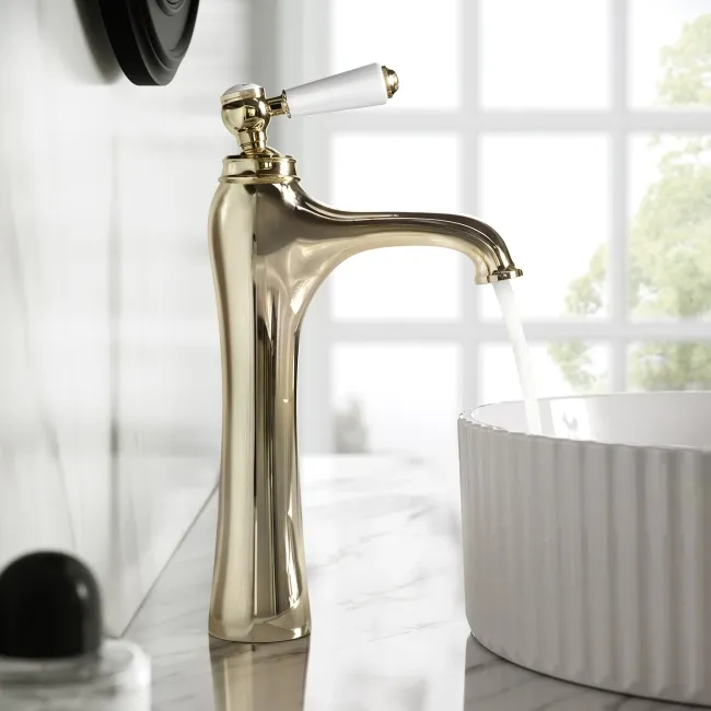 Avoca Traditional English Gold High Rise Basin Mixer Tap