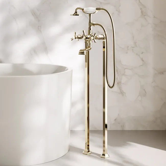 Kenmare Traditional English Gold Freestanding Bath Shower Mixer Tap