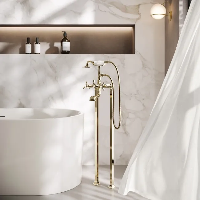 Kenmare Traditional English Gold Freestanding Bath Shower Mixer Tap