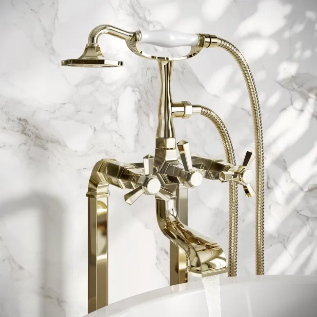 Kenmare Traditional English Gold Freestanding Bath Shower Mixer Tap