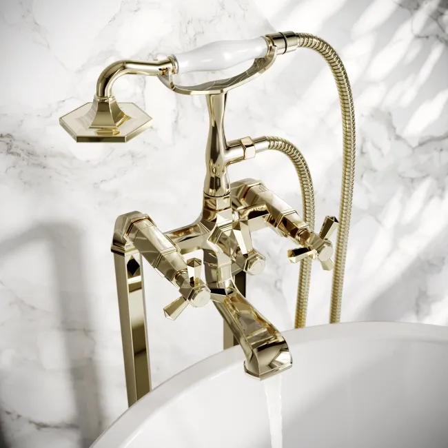 Kenmare Traditional English Gold Freestanding Bath Shower Mixer Tap