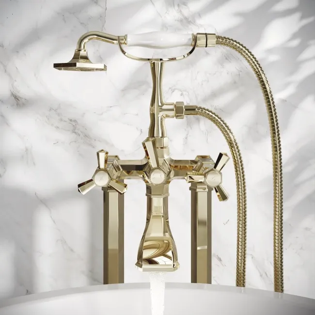 Kenmare Traditional English Gold Freestanding Bath Shower Mixer Tap