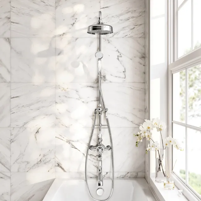Avoca Traditional Chrome Thermostatic Bath Filler Shower Set with Hand Shower and Soap Dish