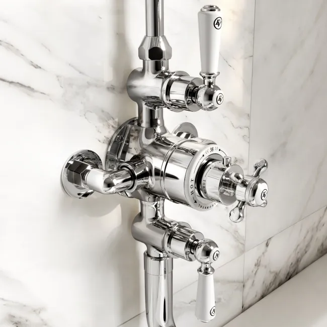 Avoca Traditional Chrome Thermostatic Bath Filler Shower Set with Hand Shower and Soap Dish
