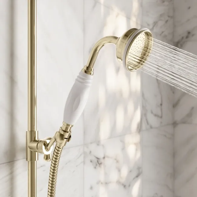 Avoca Traditional English Gold Thermostatic Bath Filler Shower Set with Hand Shower and Soap Dish