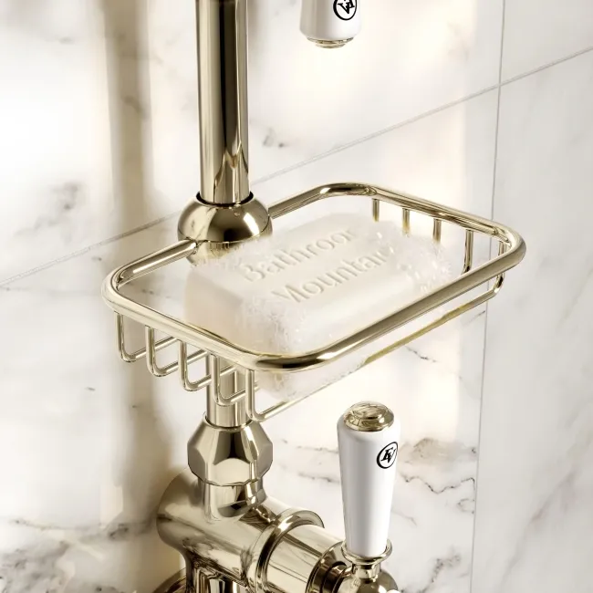 Avoca Traditional English Gold Thermostatic Bath Filler Shower Set with Hand Shower and Soap Dish