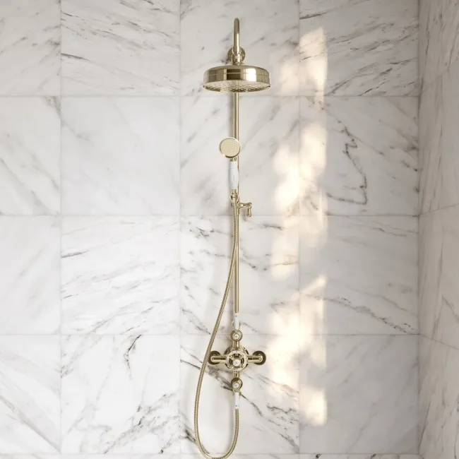 Avoca Traditional English Gold Thermostatic Shower Set with Hand Shower