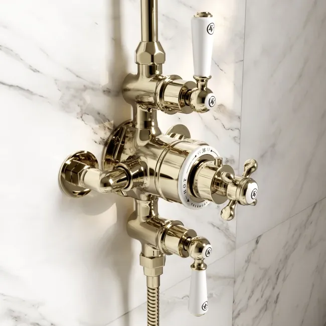 Avoca Traditional English Gold Thermostatic Shower Set with Hand Shower
