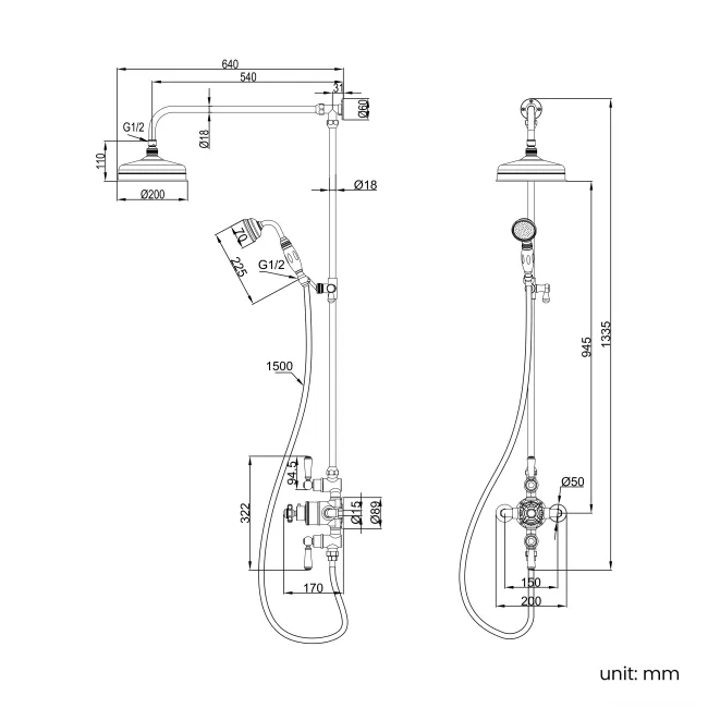 Avoca Traditional English Gold Thermostatic Shower Set with Hand Shower
