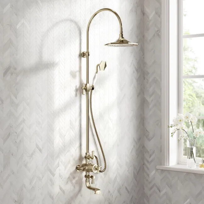 Kenmare Traditional English Gold Thermostatic Bath Filler Shower Set with Hand Shower