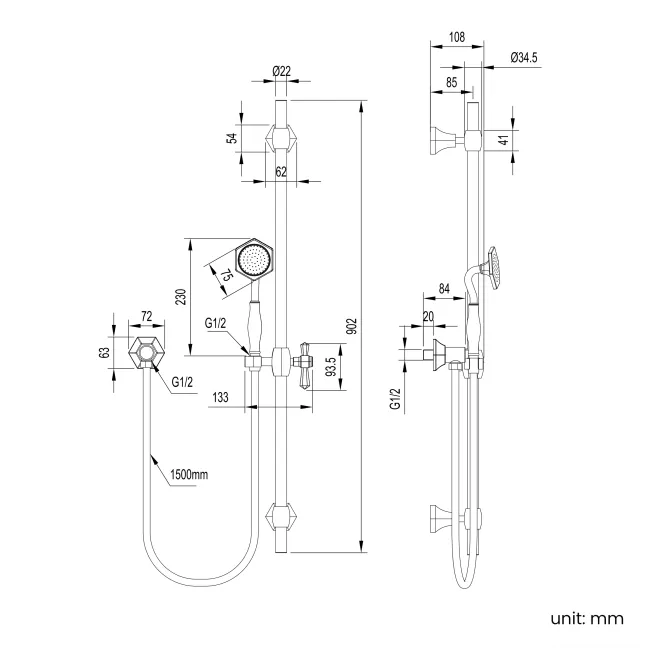 Kenmare Traditional Chrome Shower with Riser Kit