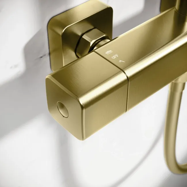 Kinsale Brushed Brass Square Thermostatic Shower Set