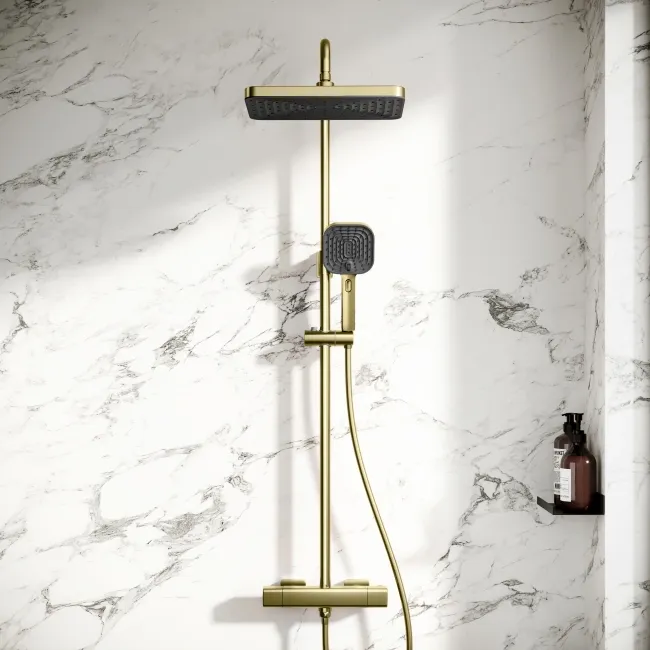 Kinsale Brushed Brass Square Thermostatic Shower Set