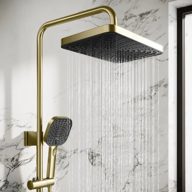 Kinsale Brushed Brass Square Thermostatic Shower Set