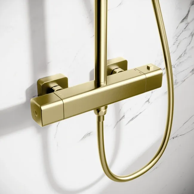 Kinsale Brushed Brass Square Thermostatic Shower Set