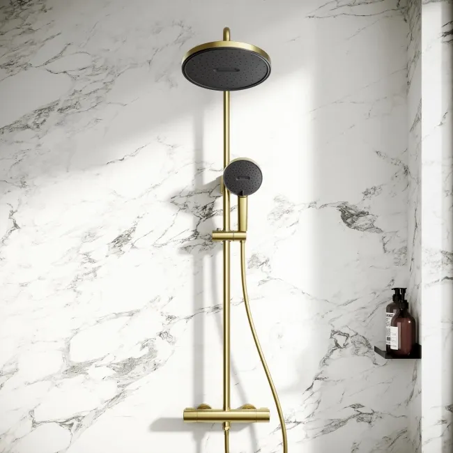 Derry Brushed Brass Round Thermostatic Shower Set
