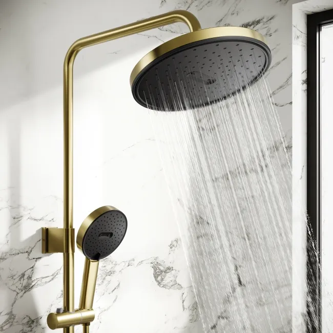 Derry Brushed Brass Round Thermostatic Shower Set