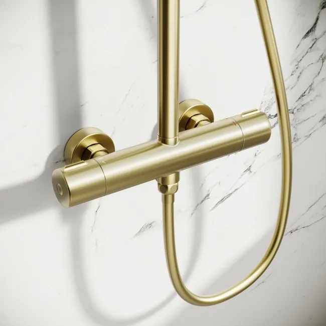 Derry Brushed Brass Round Thermostatic Shower Set