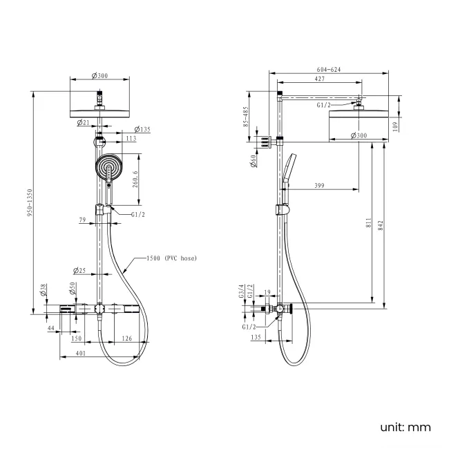 Bray Round Chrome Thermostatic Bath Filler Shower Set