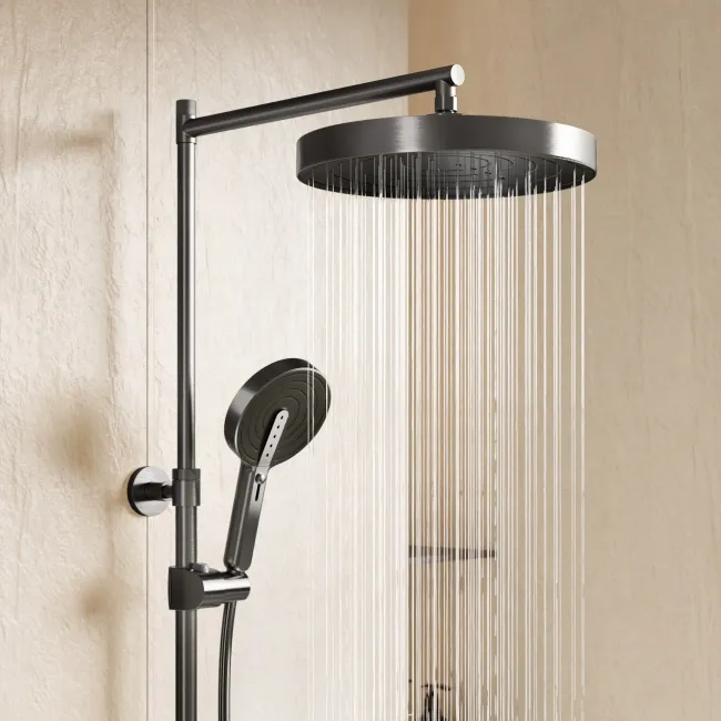 Bray Round Brushed Gunmetal Thermostatic Bath Filler Shower Set