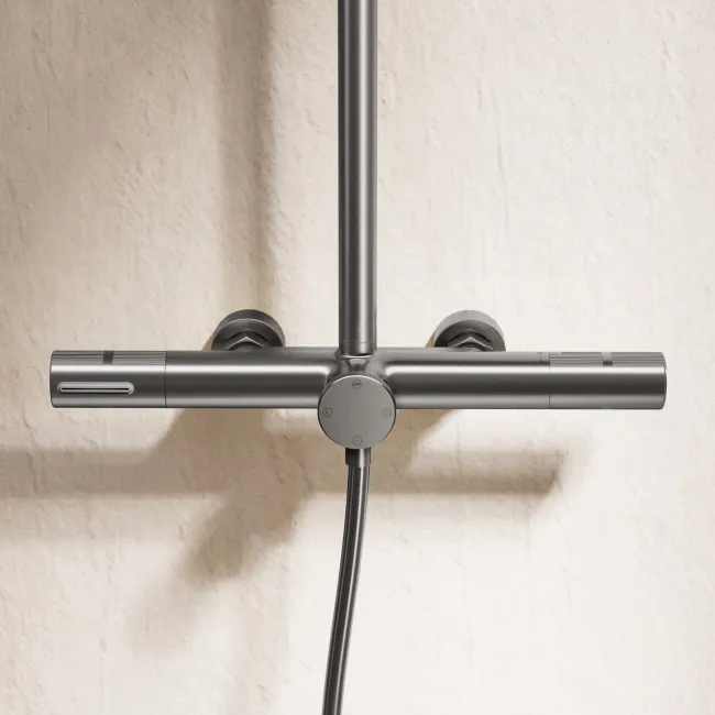 Bray Round Brushed Gunmetal Thermostatic Bath Filler Shower Set